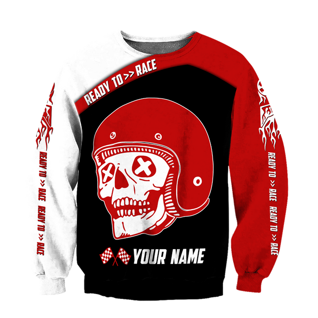 Personalized Name Motorcycle Racing 3D All Over Printed Unisex Shirts Red Skull