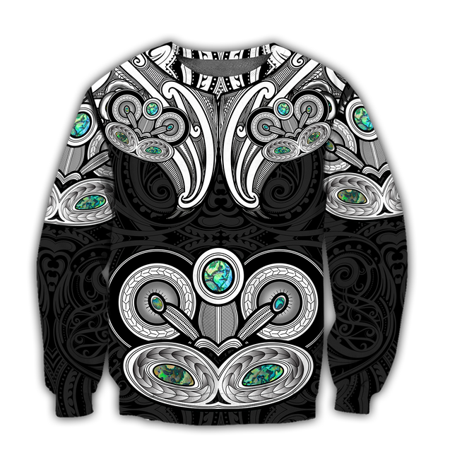 New Zealand Aotearoa Maori Tiki Silver Fern Paua Shell Unisex Deluxe Hoodie ML