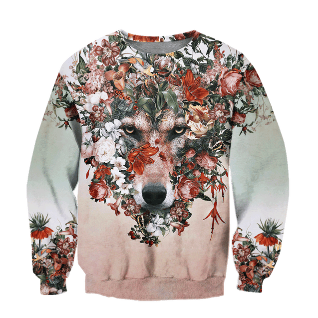 Wolf Floral 3D All Over Printed Unisex Deluxe Hoodie ML