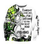 Custom name In my head I'm fishing Bass fishing Tattoo 3D print shirts