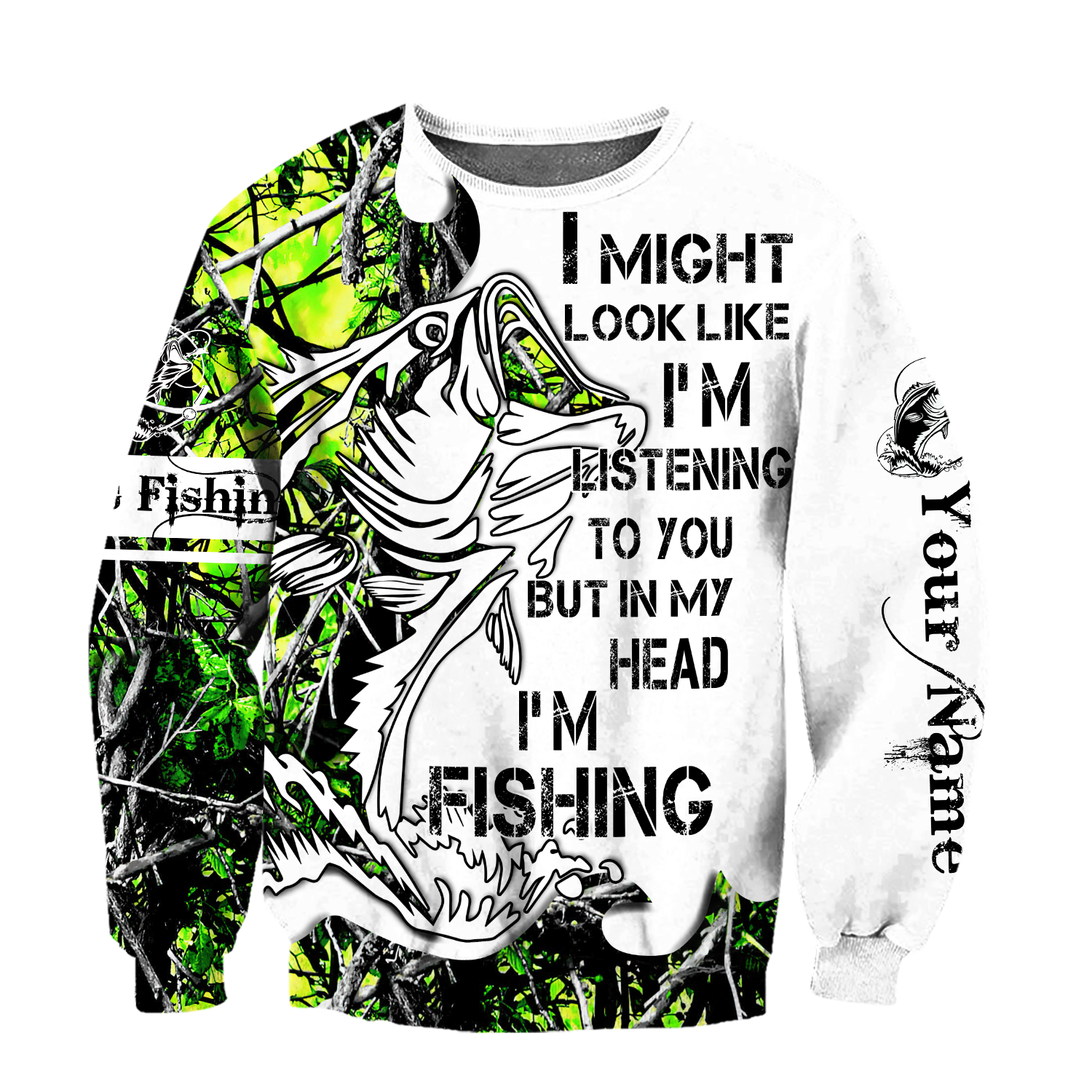 Custom name In my head I'm fishing Bass fishing Tattoo 3D print shirts