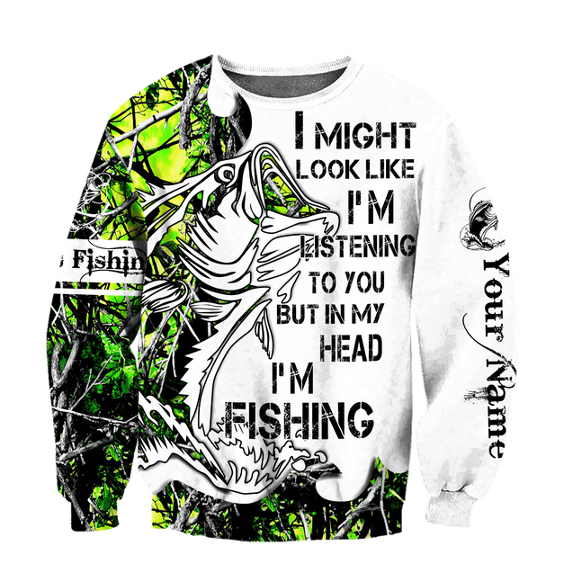 Custom name In my head I'm fishing Bass fishing Tattoo 3D print shirts