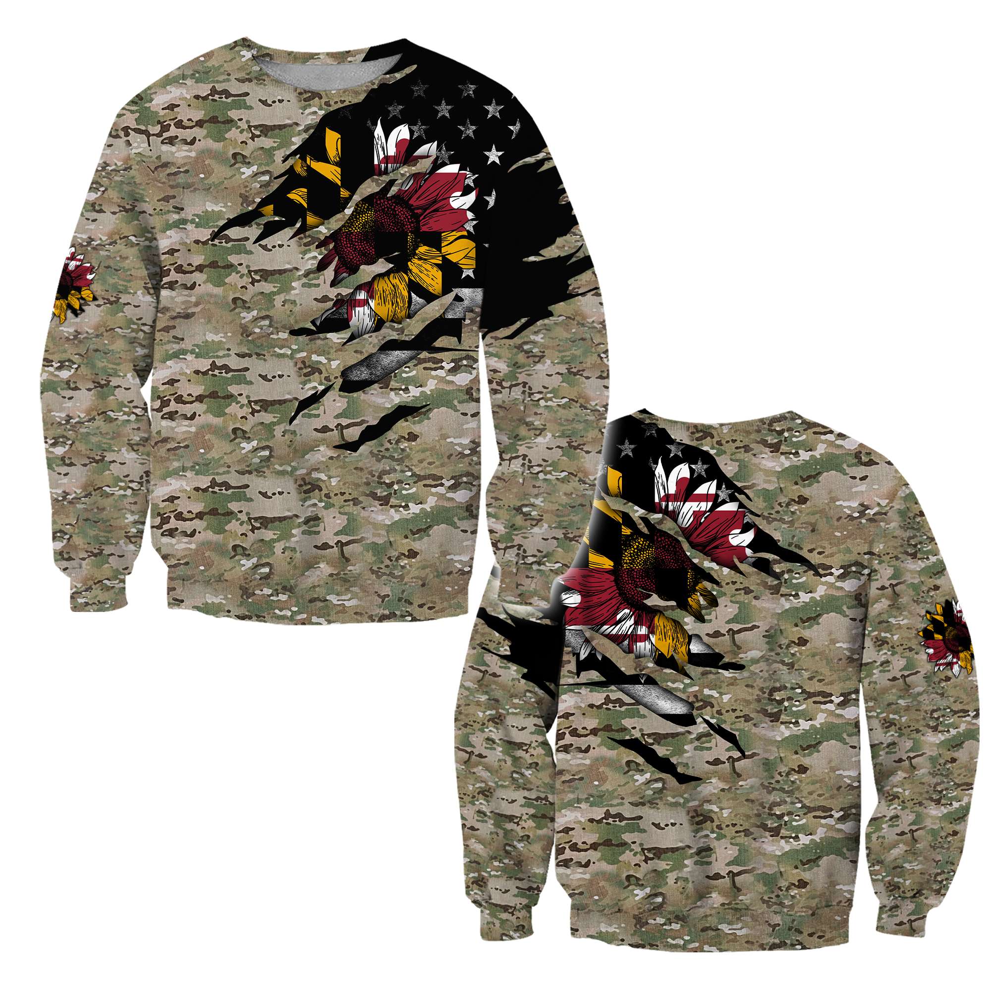 Maryland Sunflower Camo 3D All Over Printed Unisex Shirts
