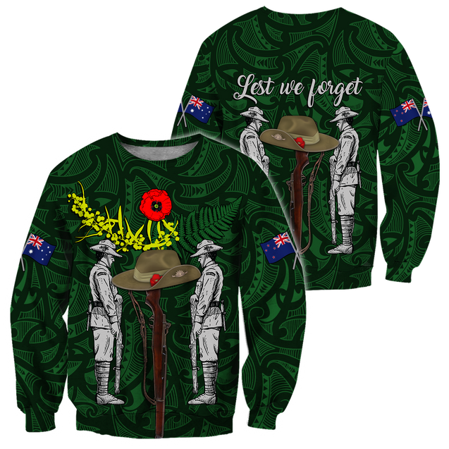 Lest We Forget Anzac Day Australia Golden Wattle And New Zealand Fern 3D Printed Shirts TN