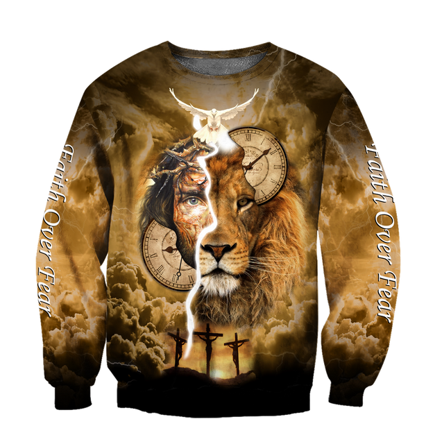 Failth Over Fear Lion Jesus 3D All Over Printed Shirts TNA22032101