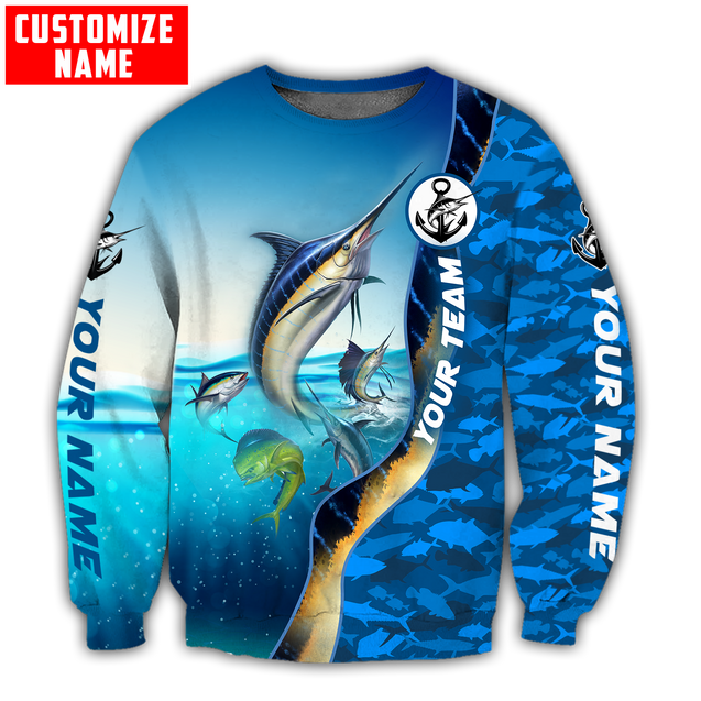 Custom name Marlin fishing Team Billfish 3D Design Printed Shirts