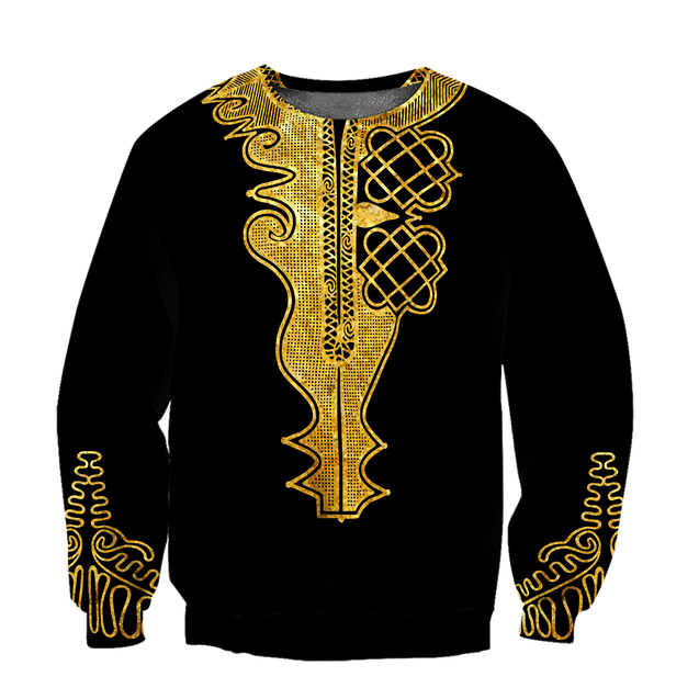 African Golden Dashiki Pattern 3D Over Printed Unisex Deluxe Hoodie ML