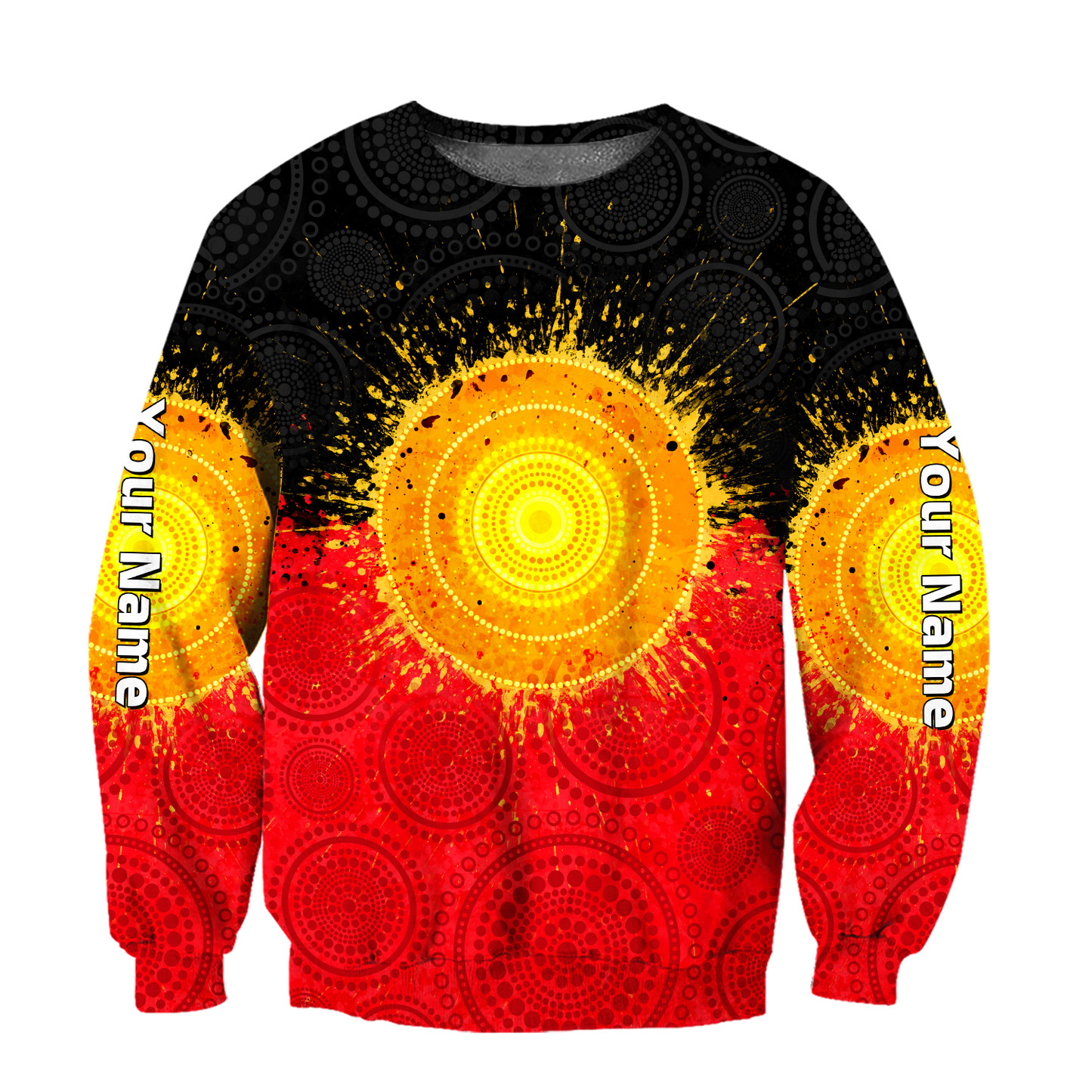 Custom name Aboriginal Flag Indigenous Sun Painting Art 3D design shirts
