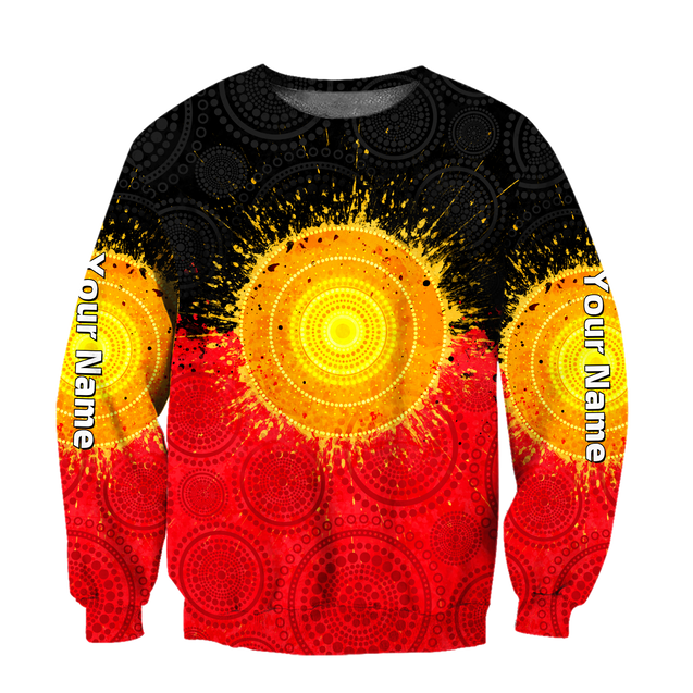 Custom name Aboriginal Flag Indigenous Sun Painting Art 3D design shirts