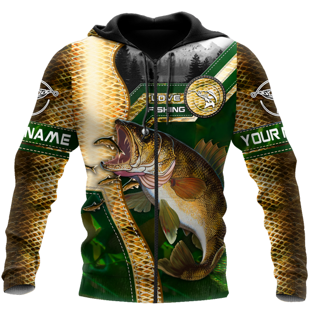 Custom name Walleye Master Fishing camo 3D print shirts