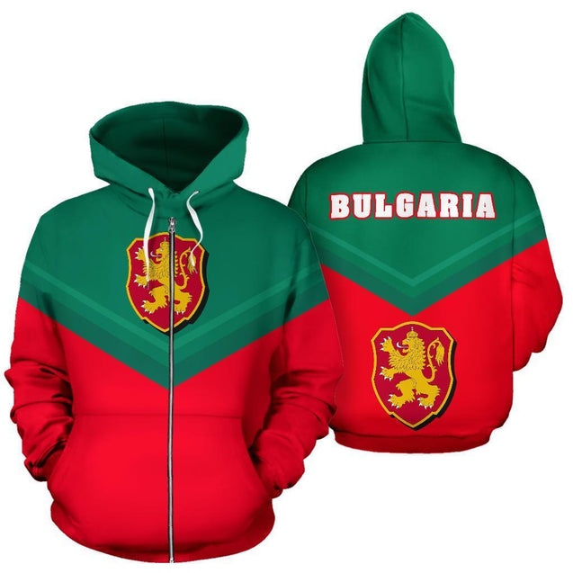 Bulgaria Sport Flag Hoodie - Arrow Style 01-Apparel-NNK-Zipped Hoodie-S-Vibe Cosy™