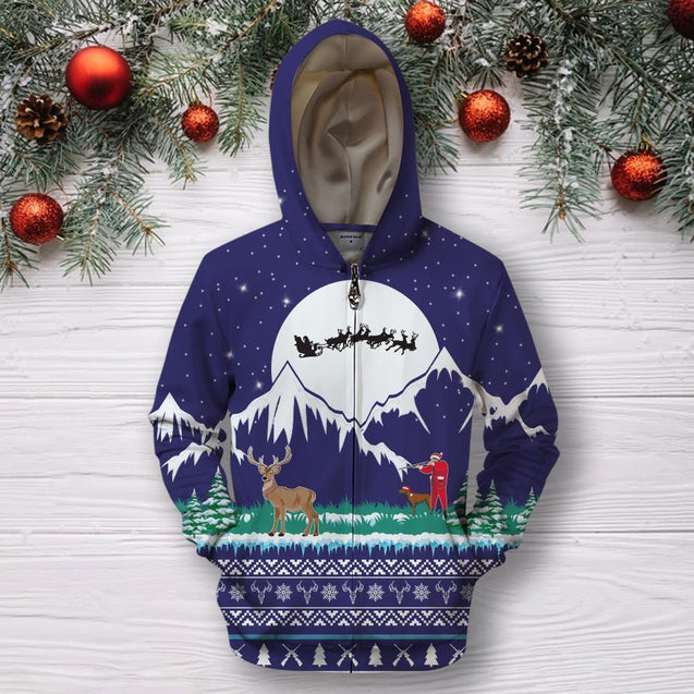 3D All Over Print Christmas Hunting Deer Hoodie-Apparel-HD09-Zipped Hoodie-S-Vibe Cosy™