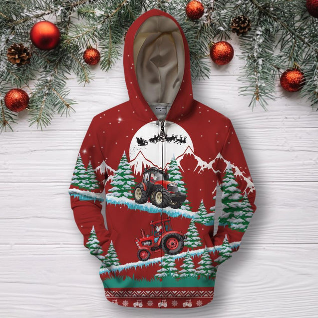 3D All Over Print Christmas Tractor Hoodie-Apparel-HD09-Zipped Hoodie-S-Vibe Cosy™