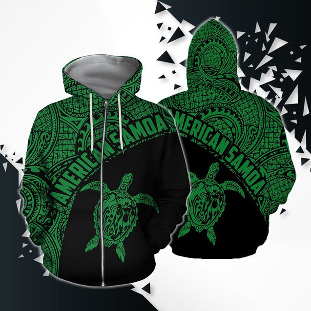 American Samoa Polynesian Hoodie - GREEN-Apparel-Phaethon-Zipped Hoodie-S-Vibe Cosy™