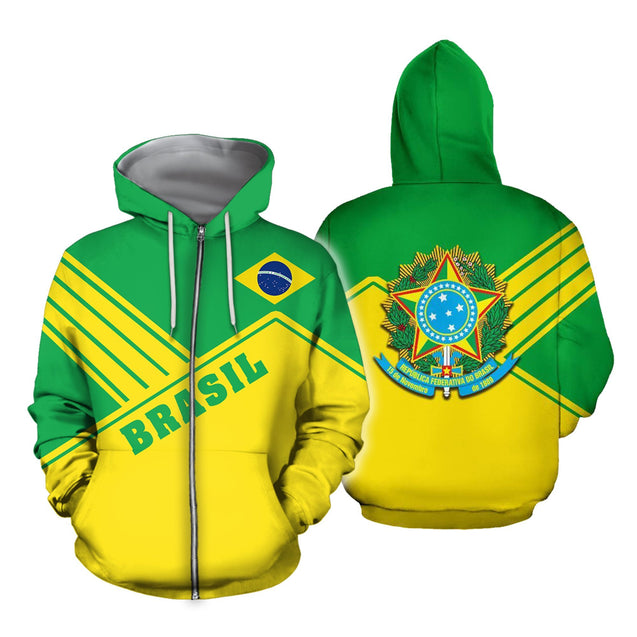 Brasil Coat Of Arms Hoodie - Mount Style-Apparel-Phaethon-Zipped Hoodie-S-Vibe Cosy™