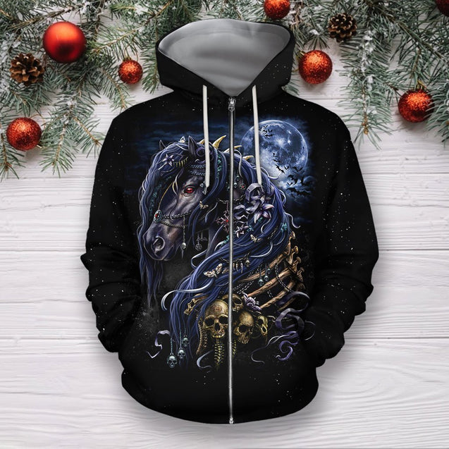 3D All Over Printed Black Horse-Apparel-HP Arts-ZIPPED HOODIE-S-Vibe Cosy™