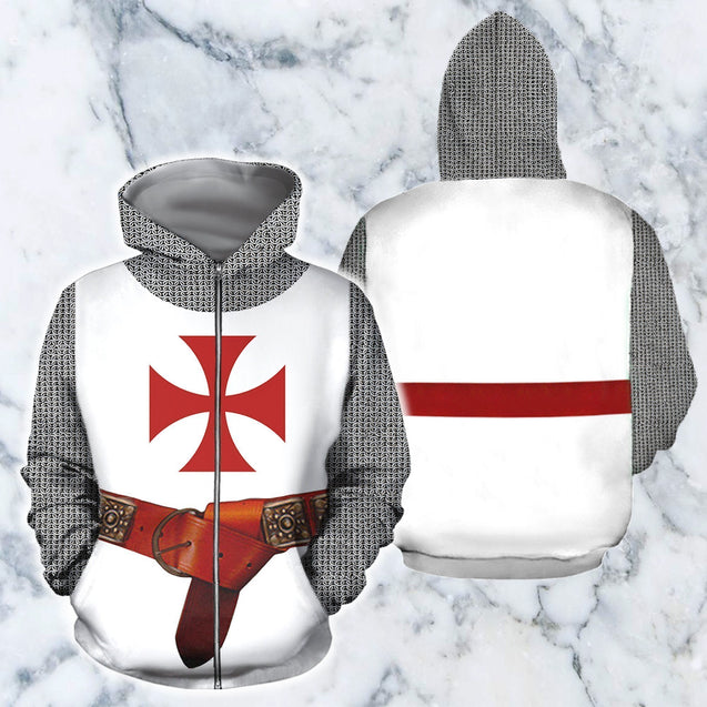 3D All Over Printed Knights Templar Tops-HP Arts-Zipped Hoodie-XS-Vibe Cosy™