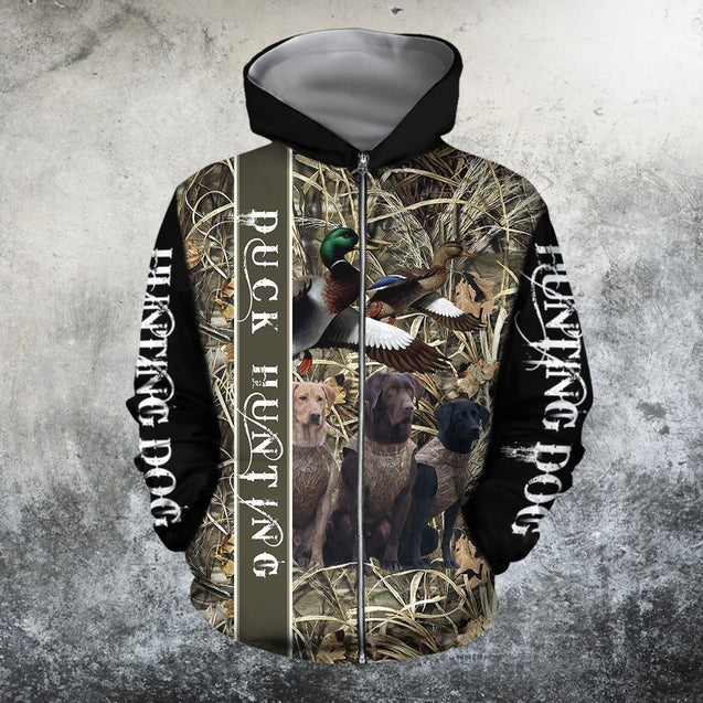 3D All Over Printed Duck Hunting Three Dog Hoodie-Apparel-HP Arts-Zipped Hoodie-S-Vibe Cosy™