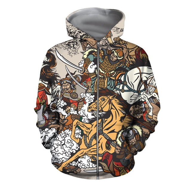 3D All Over Print Mongol Warrior Hoodie-Apparel-Khanh Arts-Zipped Hoodie-S-Vibe Cosy™