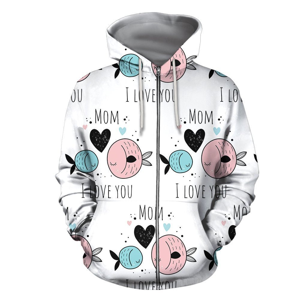3D All Over I Love Mom Hoodie-Apparel-Khanh Arts-Zipped Hoodie-S-Vibe Cosy™
