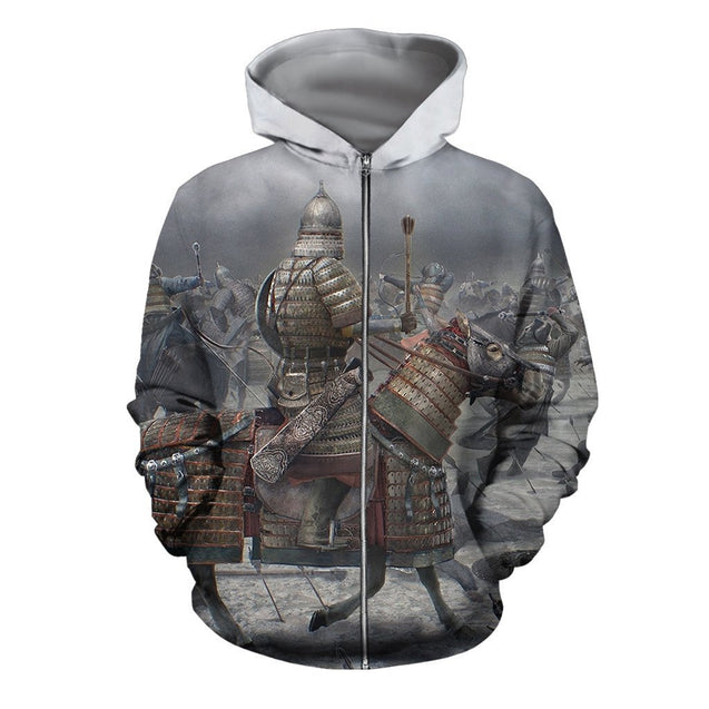 3D All Over Print Mongol Warriors War Hoodie-Apparel-Khanh Arts-Zipped Hoodie-S-Vibe Cosy™