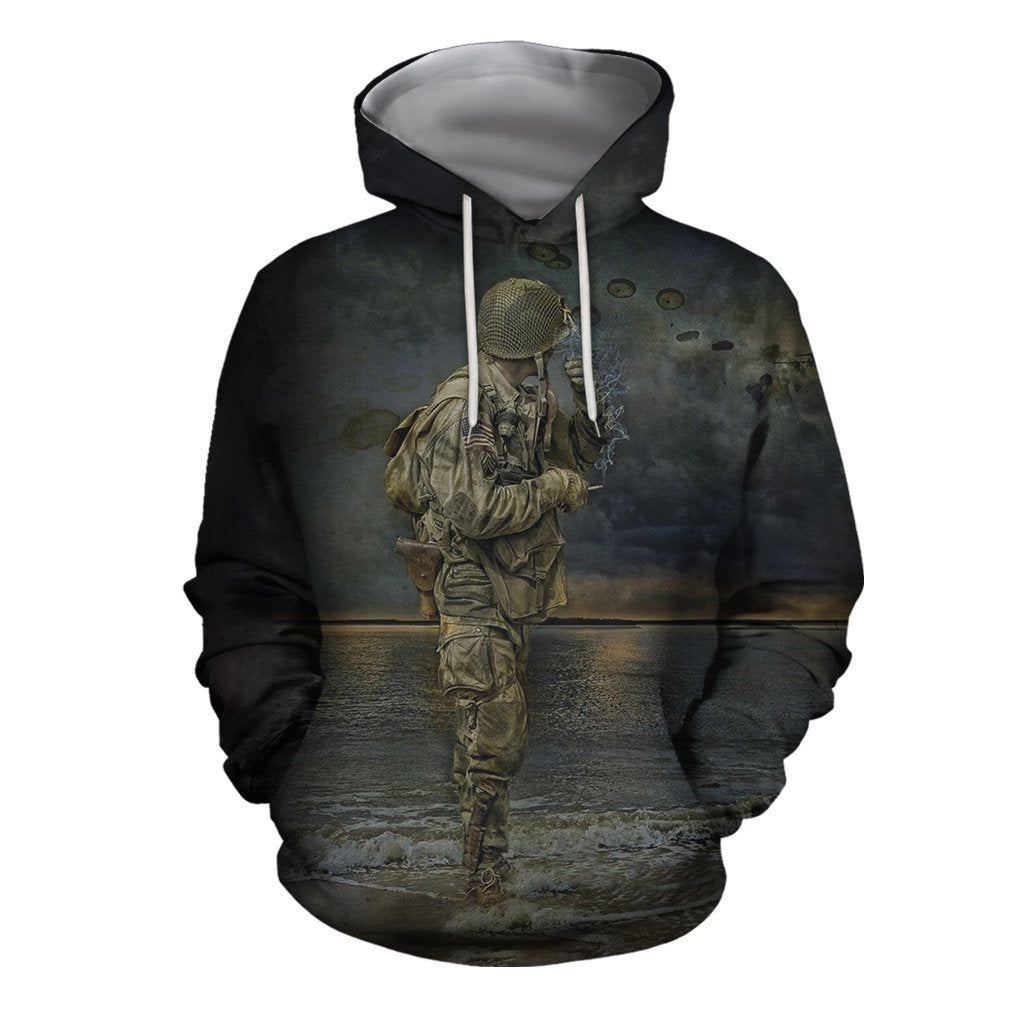 Army- Paratrooper Man Standing On The Shore-Apparel-HP Arts-Hoodie-S-Vibe Cosy™