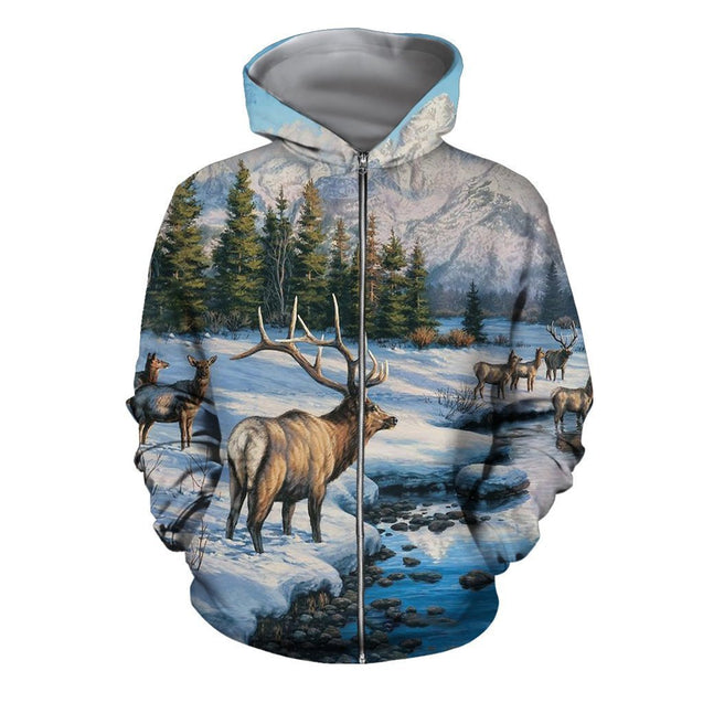 3D Printed Deer Art Clothes-Apparel-HP Arts-ZIPPED HOODIE-S-Vibe Cosy™