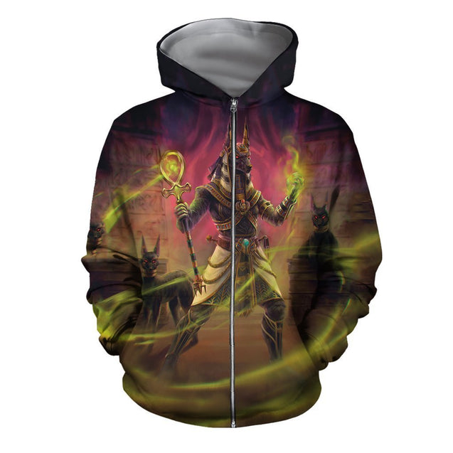 3D All Over The Egyptian gods Anubis Hoodie-Apparel-Khanh Arts-Zipped Hoodie-S-Vibe Cosy™