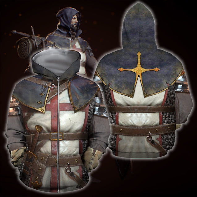 3D All Over Printed Knights Templar Tops-Apparel-HP Arts-ZIPPED HOODIE-S-Vibe Cosy™