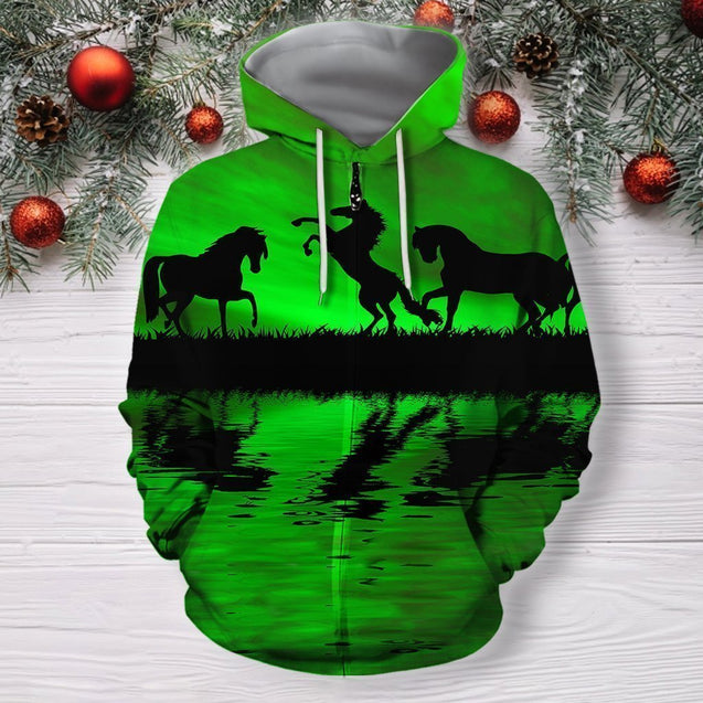 3D All Over Print Green Animals Horse Hoodie-Apparel-Phaethon-Zip-S-Vibe Cosy™