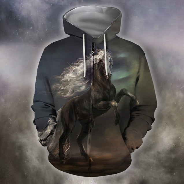 All Over Print Black Horse In The Dark-Apparel-Phaethon-Zip-S-Vibe Cosy™