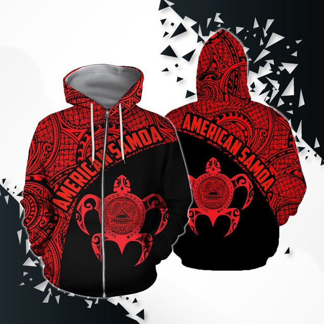 American Samoa Polynesian Hoodie - Red-Apparel-Phaethon-Zipped Hoodie-S-Vibe Cosy™