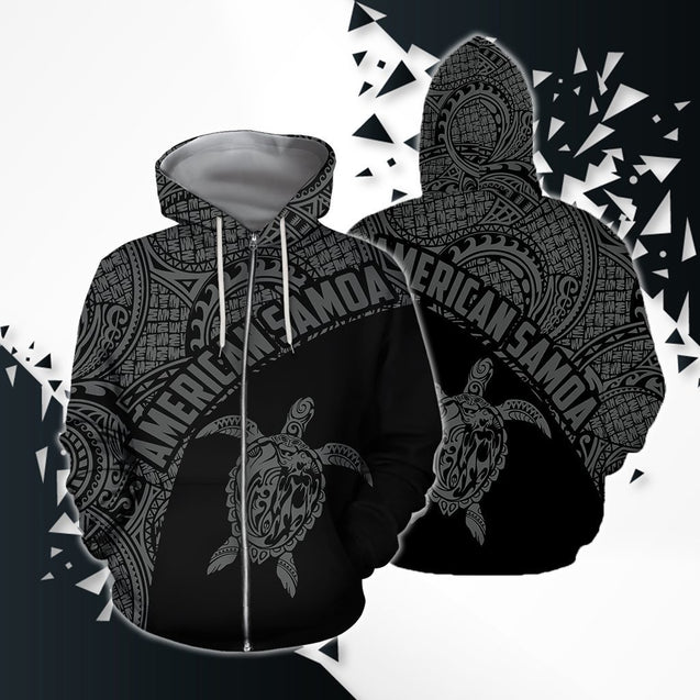 American Samoa Polynesian Hoodie -Gray-Apparel-Phaethon-Zipped Hoodie-S-Vibe Cosy™