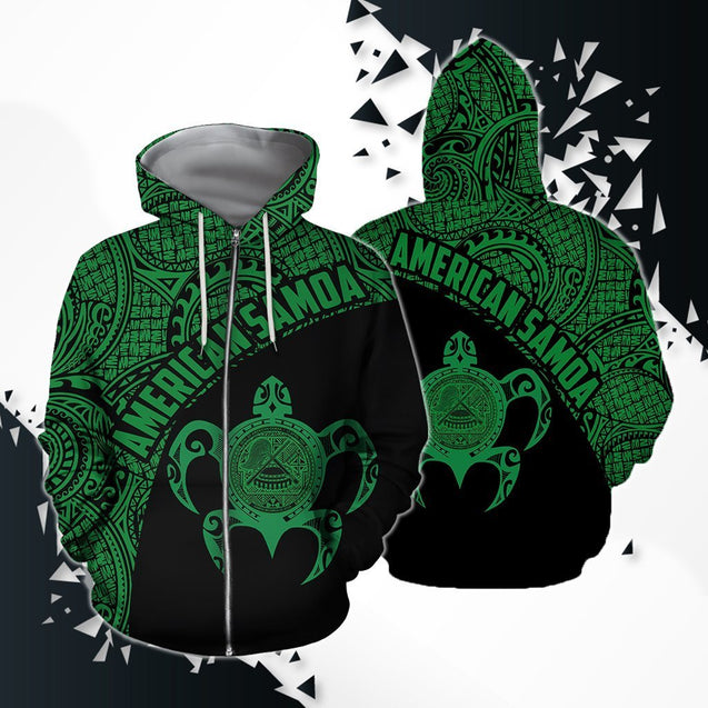 American Samoa Polynesian Hoodie - Green-Apparel-Phaethon-Zipped Hoodie-S-Vibe Cosy™