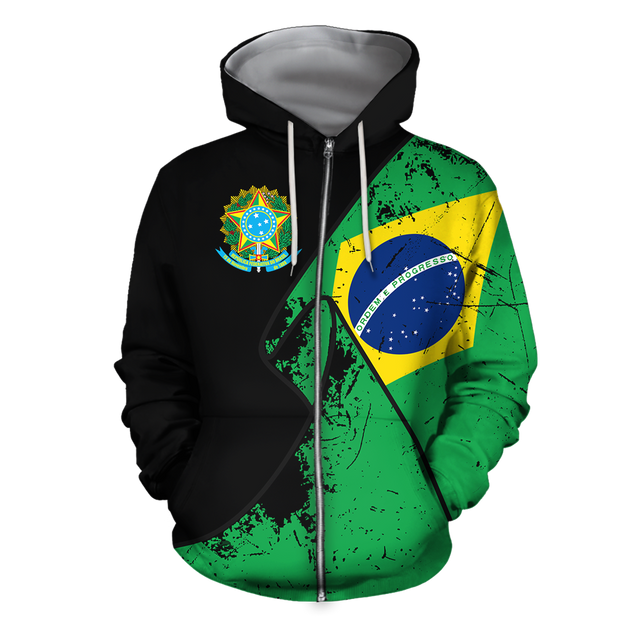 Brasil Special Grunge Flag Pullover Hoodie-Apparel-Phaethon-Zipped Hoodie-S-Vibe Cosy™