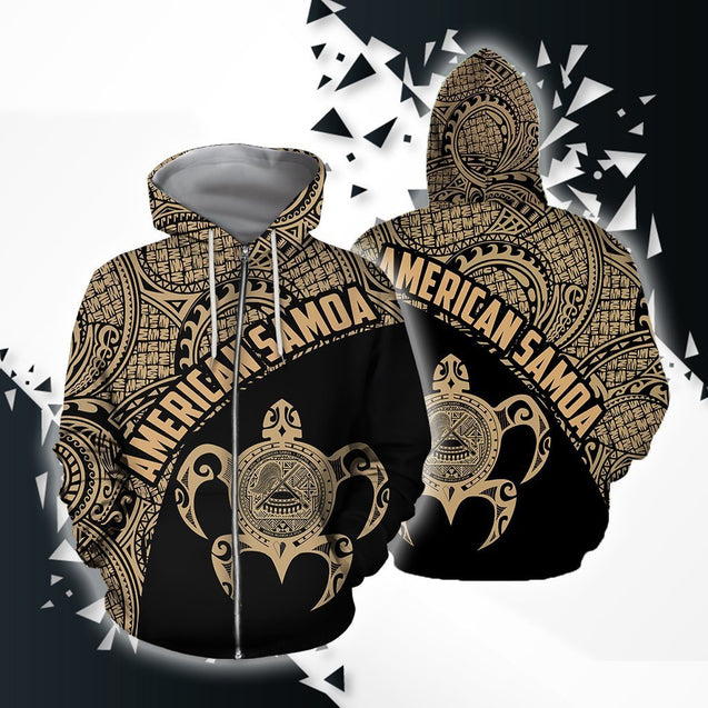 American Samoa Polynesian Hoodie - Golden-Apparel-Phaethon-Zipped Hoodie-S-Vibe Cosy™