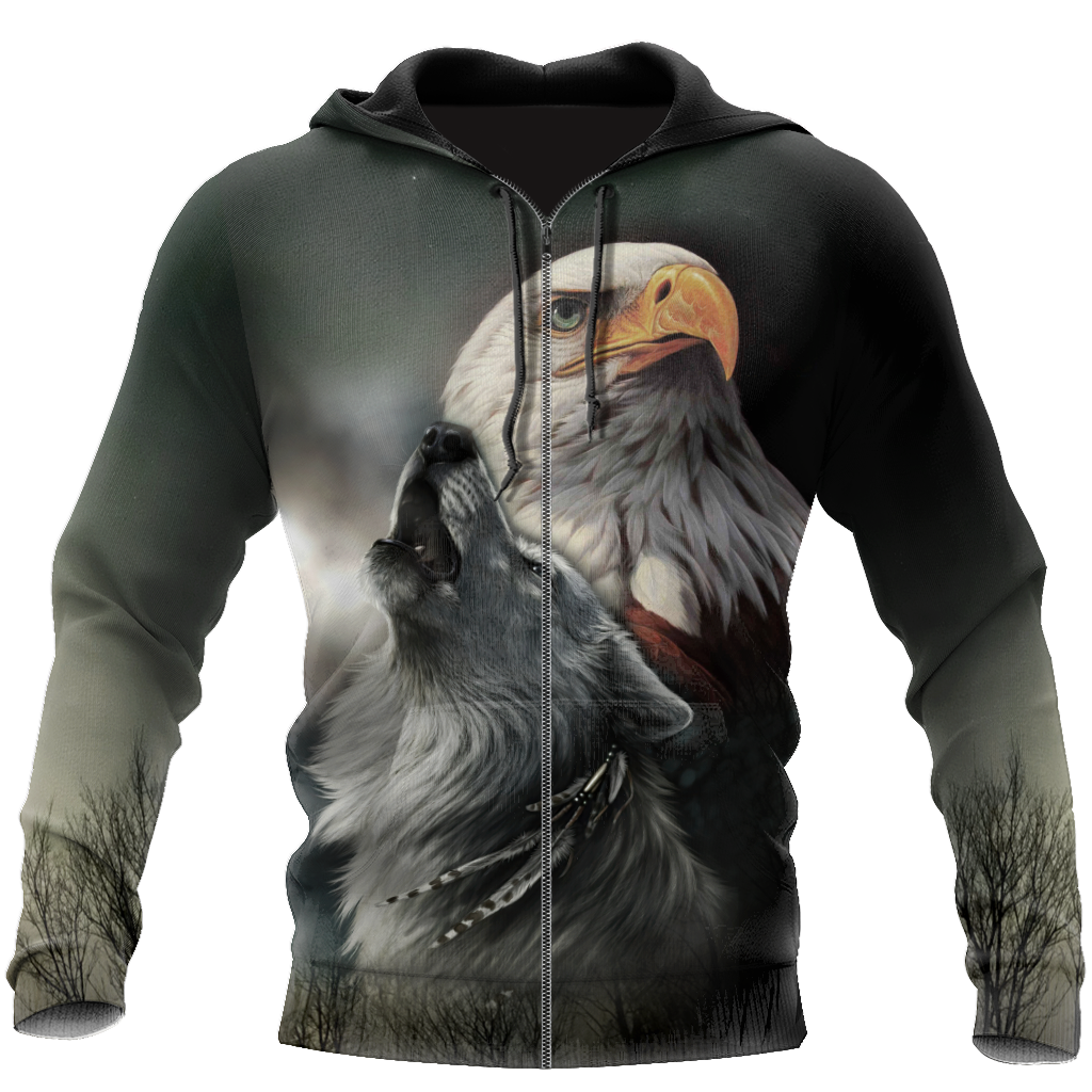 Eagle And Wolf Native American 3D Hoodie Shirt For Men And Women LAM