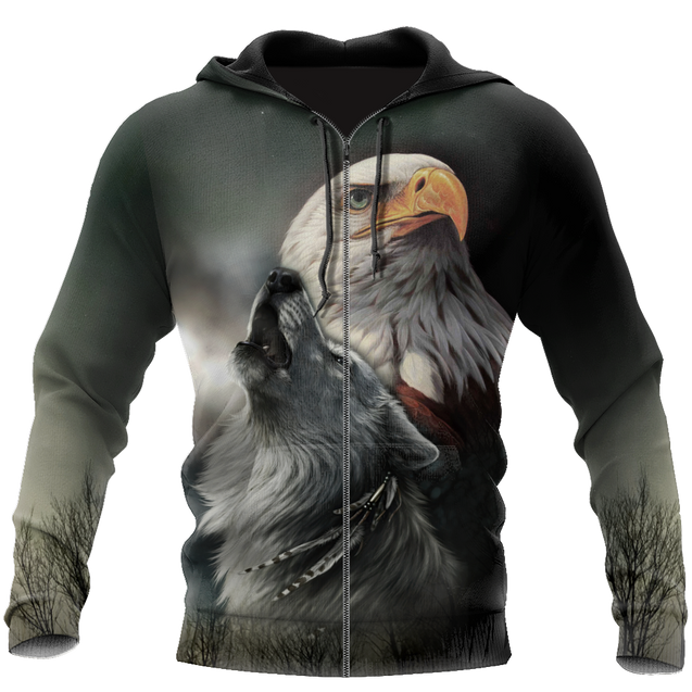 Eagle And Wolf Native American 3D Hoodie Shirt For Men And Women LAM