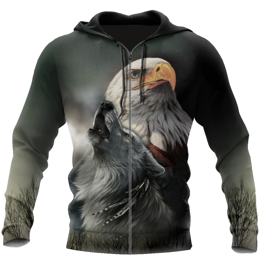 Eagle And Wolf Native American 3D Hoodie Shirt For Men And Women LAM