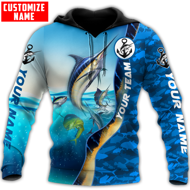 Custom name Marlin fishing Team Billfish 3D Design Printed Shirts