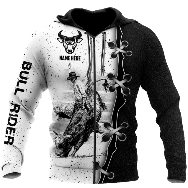 Personalized Name Bull Riding 3D All Over Printed Unisex Shirts Black And White Bull Rider