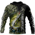 Fishaholic Bass Fishing camo unisex 3d all over printed shirts