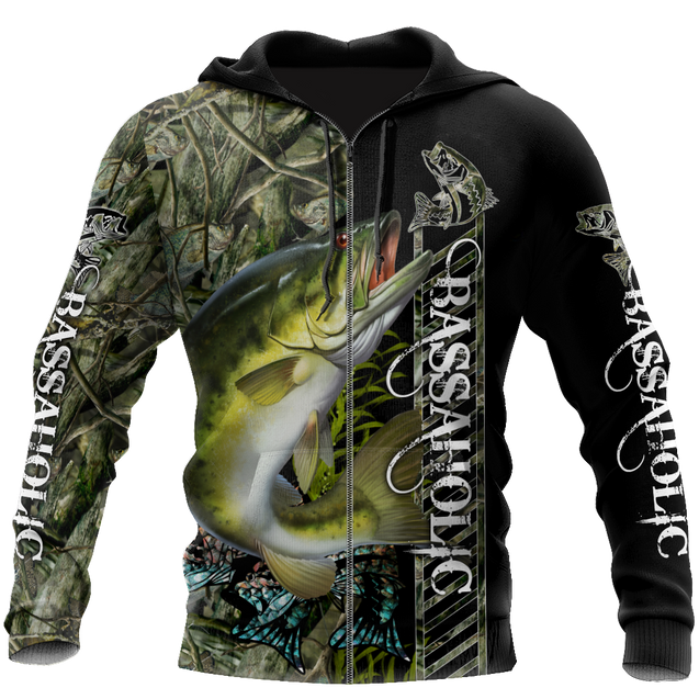 Fishaholic Bass Fishing camo unisex 3d all over printed shirts