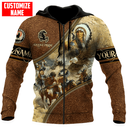 Customized name Eagle Chief Native Warrior American Spirit 3D All Over Printed Shirts