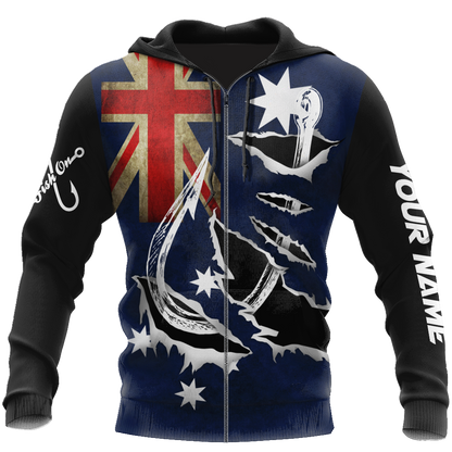 Custom name Hooked on fishing Australia design 3d print shirts
