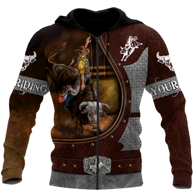 Personalized Name Bull Riding 3D All Over Printed Unisex Shirts Brown Ver