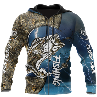 Custom name Bass fishing Sport - Blue ver 3D Design print shirts