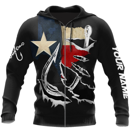 Custom name Hooked on fishing Texas design 3d print shirts