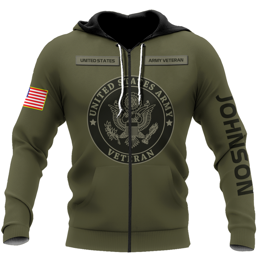 US Veteran Persionalized Name 3D All Over Printed Unisex Hoodie