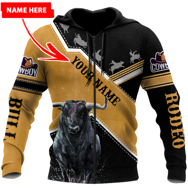 Personalized Name Bull Riding 3D All Over Printed Unisex Shirts Black Bull